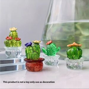 Set Of 4pcs Transparent Cactus Resin Ornaments, Cute Ornaments, Home Living Room